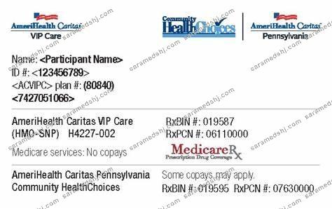USA Pennsylvania AmeriHealth Caritas health insurance card
